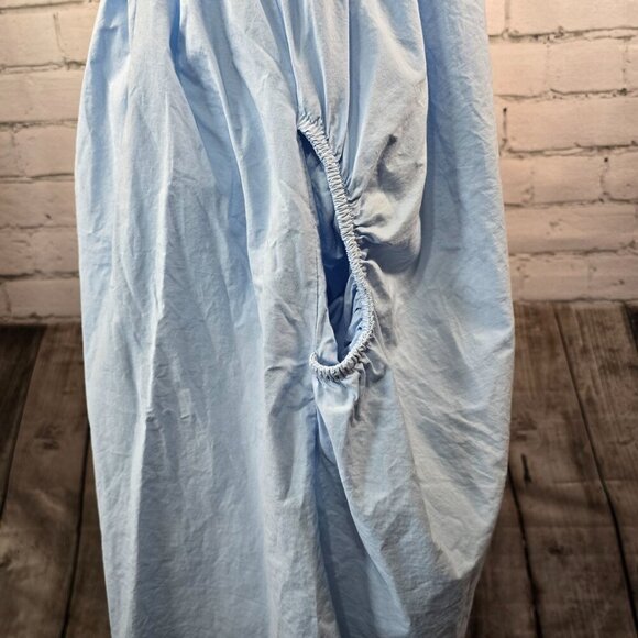 WOMENS ZARA HALTER DRESS BABY BLUE KNIT TOP PUFFED SKIRT SIDE POCKETS SIZE SMALL - Picture 6 of 9